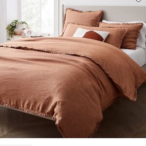 European Flax Linen Duvet Cover & Shams - color : terracotta